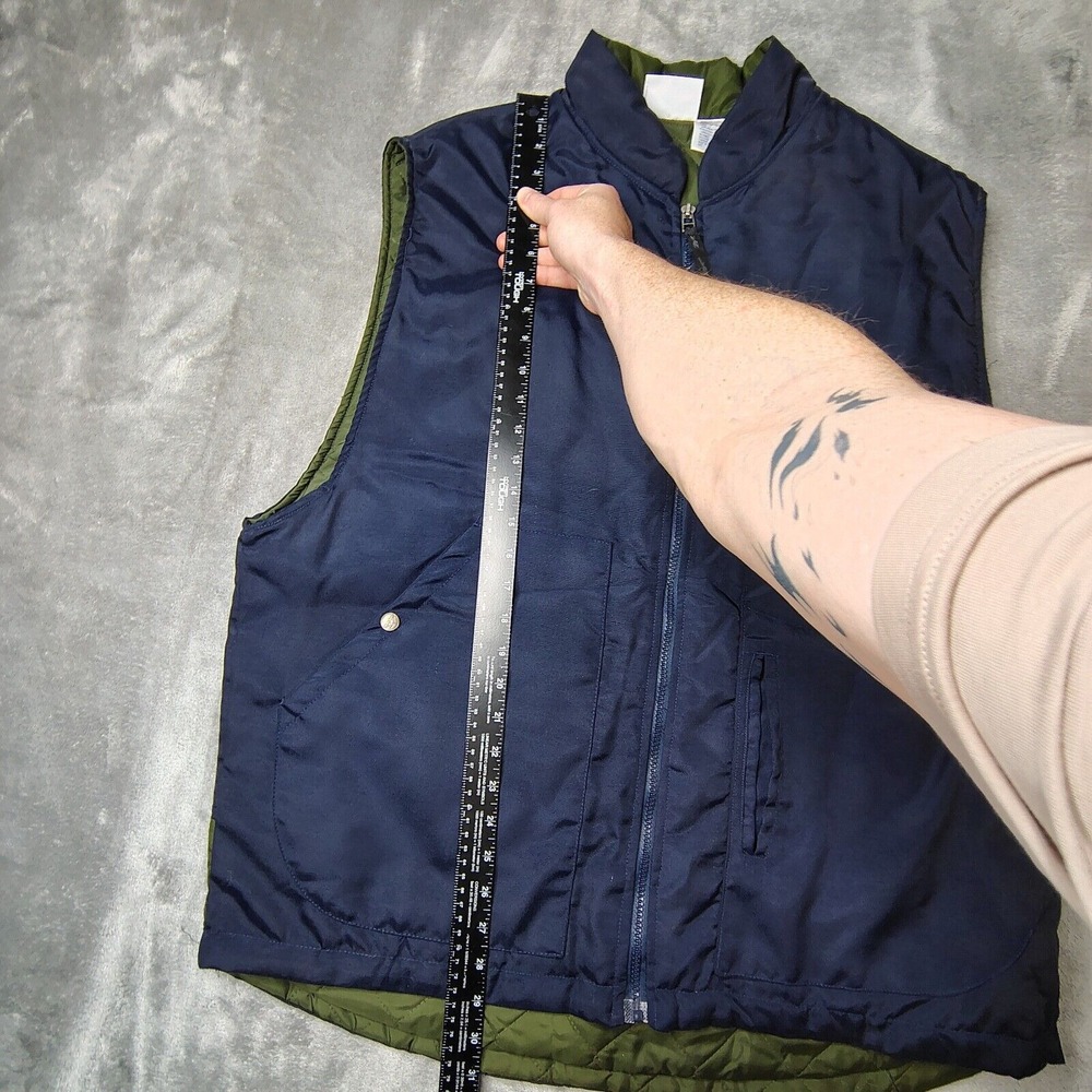 Vintage Reebok Vest Mens Large Blue Full Zip Quilted Lined Snap Pockets Loose - Picture 15 of 16